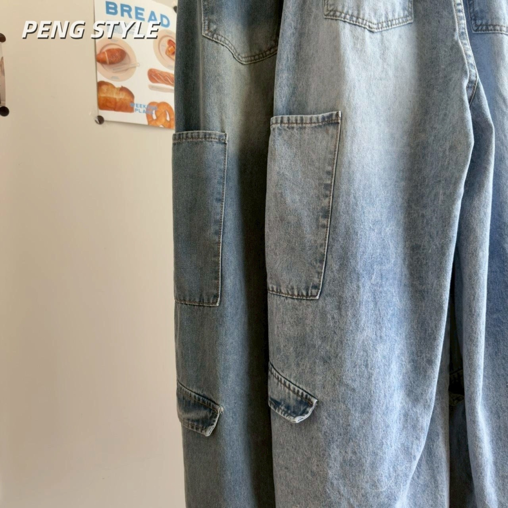 【PENG_STYLE】預購#5169-1 春季新款搭配𝗼𝗼𝘁𝗱前刷色彎刀側口袋造型牛仔長褲-細節圖3