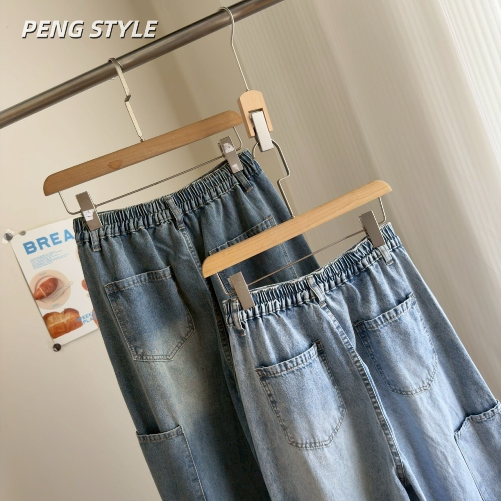 【PENG_STYLE】預購#5169-1 春季新款搭配𝗼𝗼𝘁𝗱前刷色彎刀側口袋造型牛仔長褲-細節圖4
