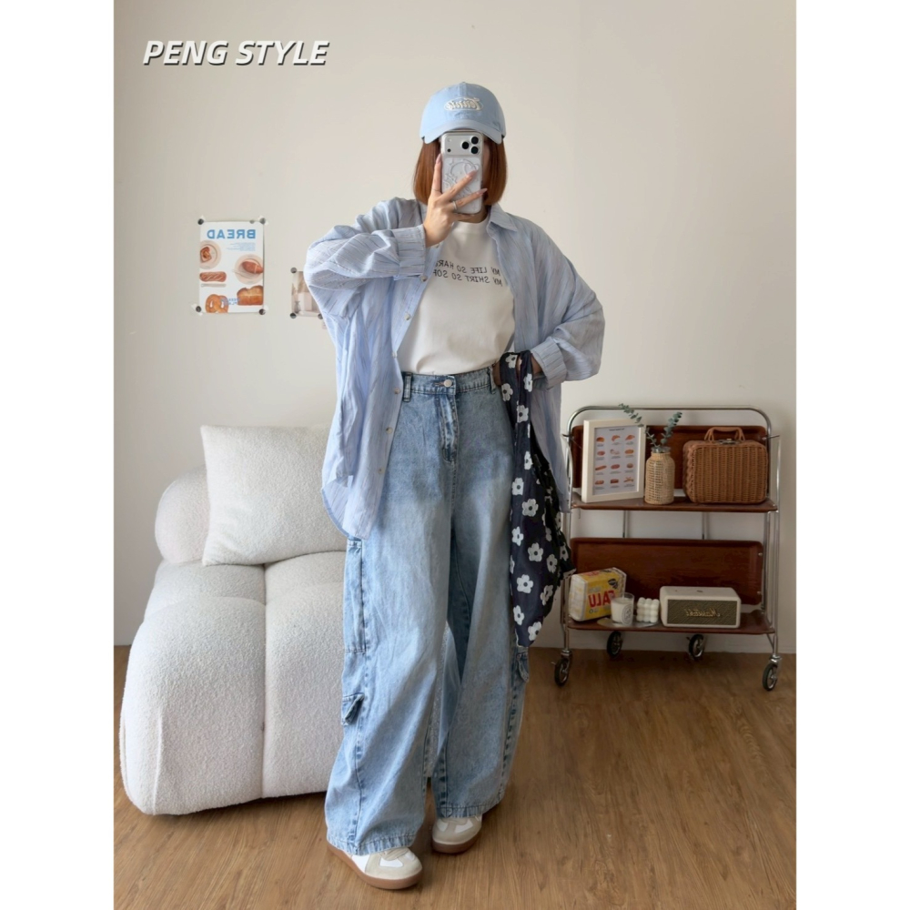【PENG_STYLE】預購#5169-1 春季新款搭配𝗼𝗼𝘁𝗱前刷色彎刀側口袋造型牛仔長褲-細節圖5