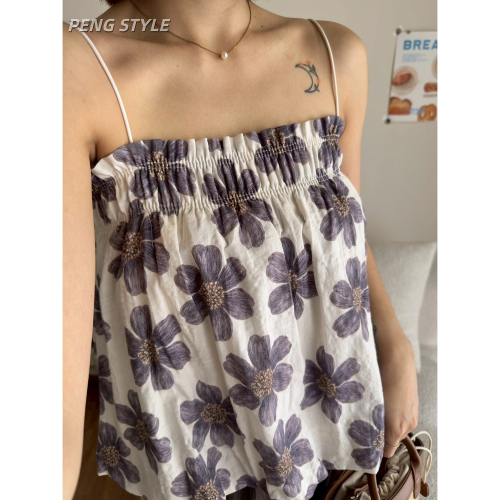 【PENG_STYLE】預購#293 韓版🇰🇷春款🍋花朵天絲麻細肩背心-細節圖6