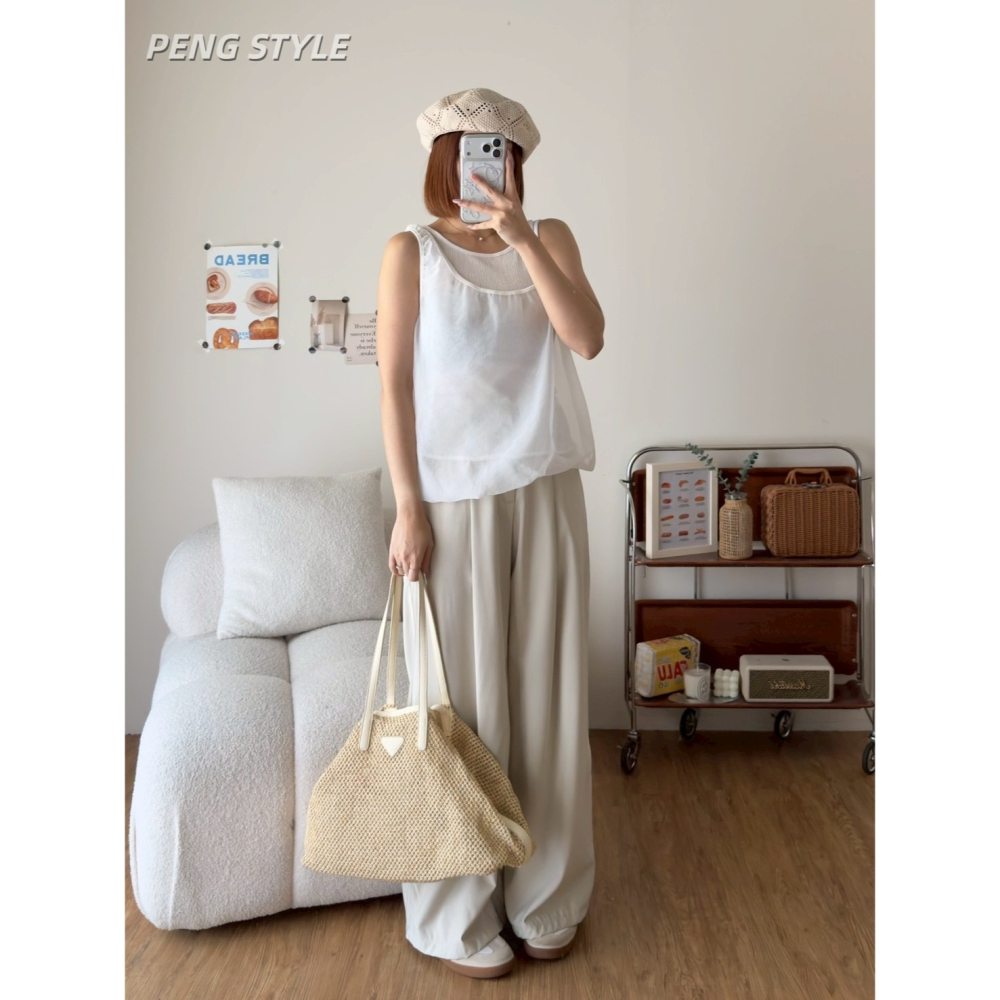 【PENG_STYLE】預購#1931 韓版🇰🇷春款🍋斜肩雪紡造型兩件式背心-細節圖4