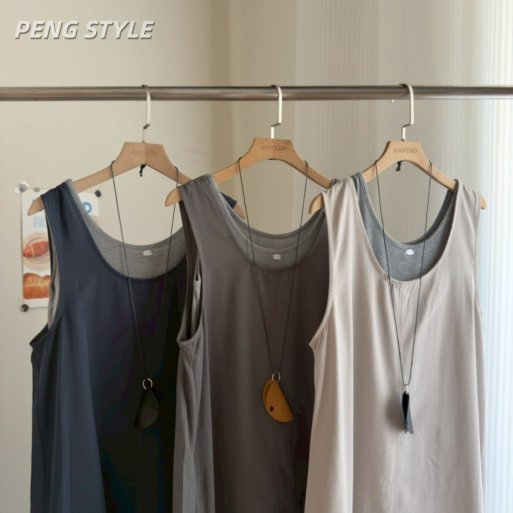 【PENG_STYLE】預購#8878 韓🇰🇷春夏款🍋附項鍊雙層背心氣球洋裝-細節圖2