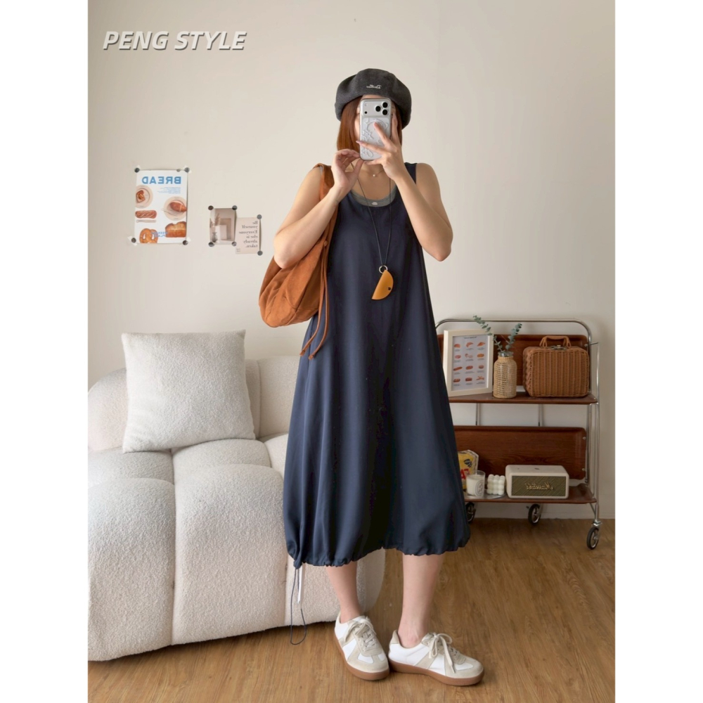 【PENG_STYLE】預購#8878 韓🇰🇷春夏款🍋附項鍊雙層背心氣球洋裝-細節圖7