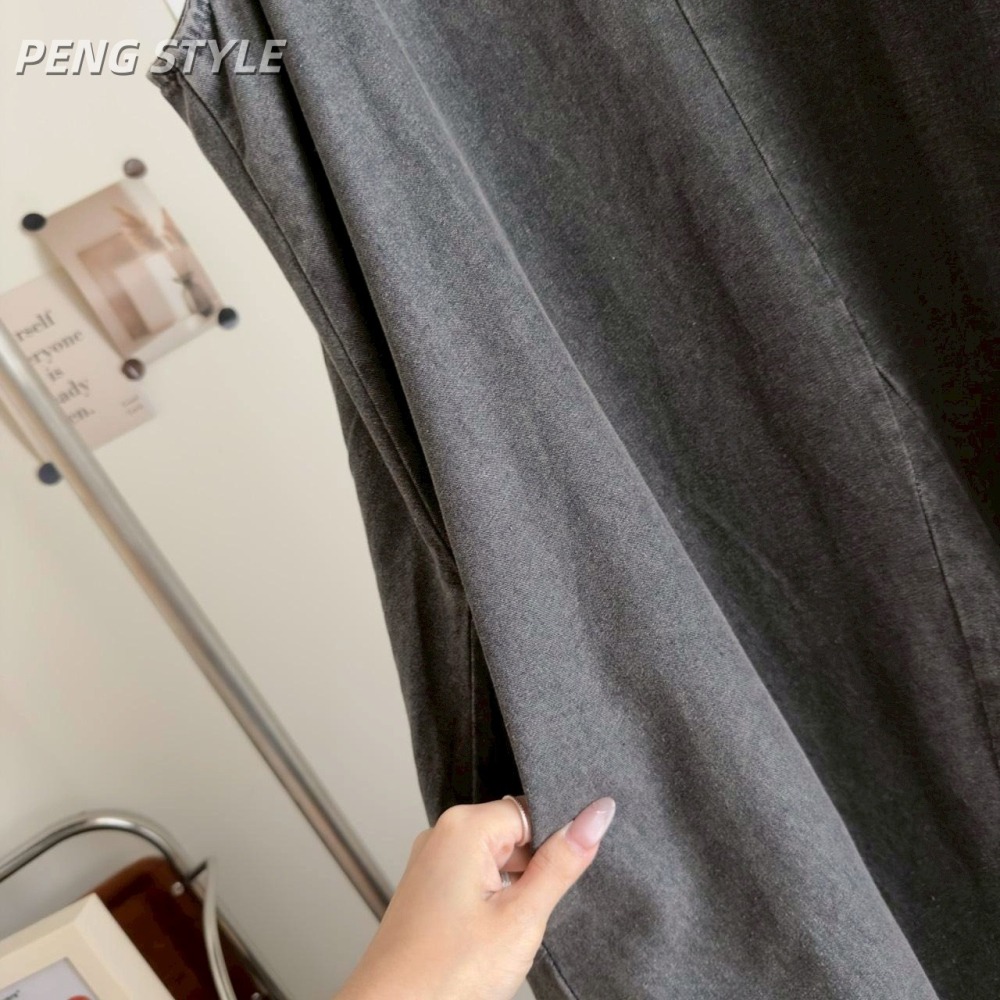 【PENG_STYLE】預購#86871 韓🇰🇷春夏款🍋洗水牛仔細肩洋裝-細節圖3