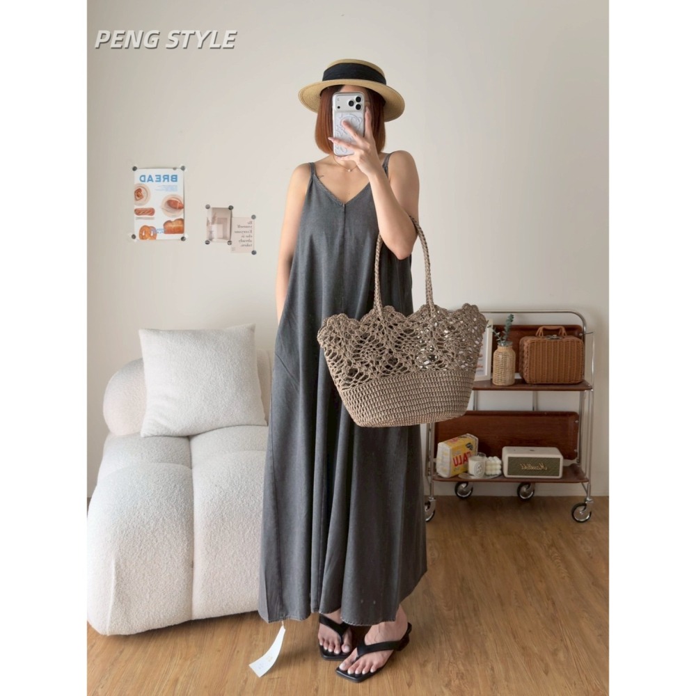 【PENG_STYLE】預購#86871 韓🇰🇷春夏款🍋洗水牛仔細肩洋裝-細節圖8