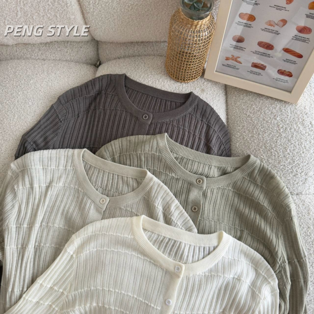 【PENG_STYLE】8月新款✨預購#11170 韓🇰🇷秋款🍂捲條針織混羊毛排釦外套-細節圖3