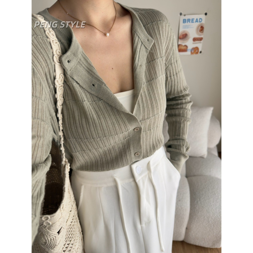 【PENG_STYLE】8月新款✨預購#11170 韓🇰🇷秋款🍂捲條針織混羊毛排釦外套-細節圖9