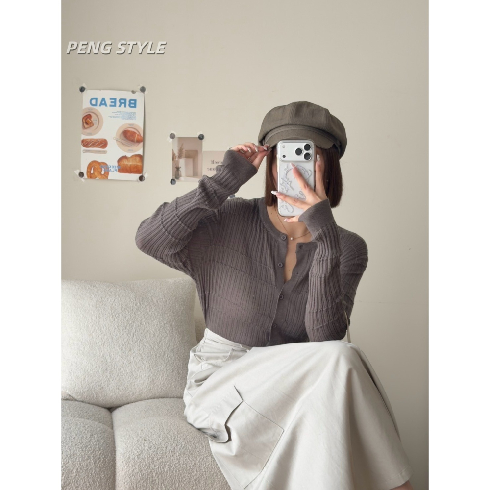 【PENG_STYLE】8月新款✨預購#11170 韓🇰🇷秋款🍂捲條針織混羊毛排釦外套-細節圖10
