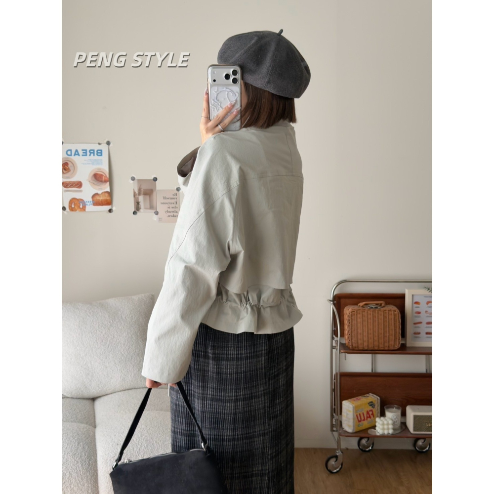 【PENG_STYLE】8月新款✨預購#K233 韓🇰🇷秋款🍂抽繩風衣外套-細節圖6