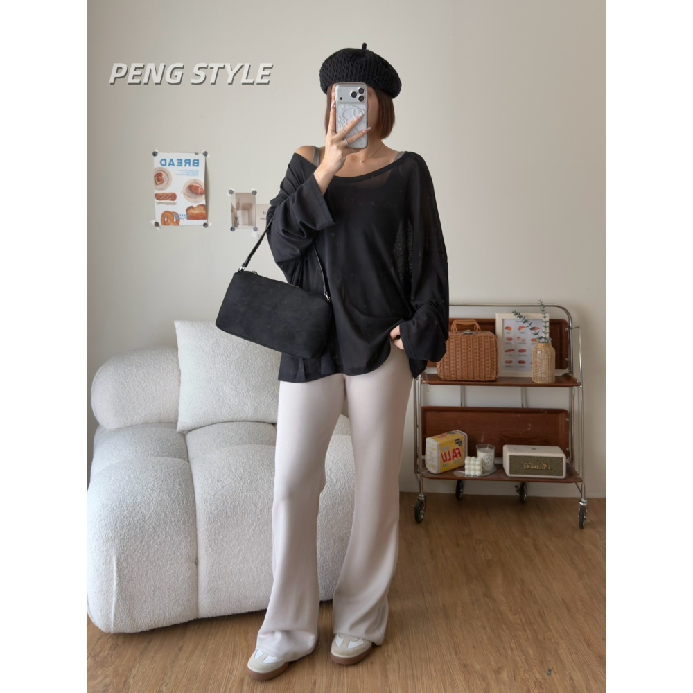 【PENG_STYLE】8月新款✨預購#87039 韓🇰🇷秋款🍂空氣棉微喇叭褲-細節圖5