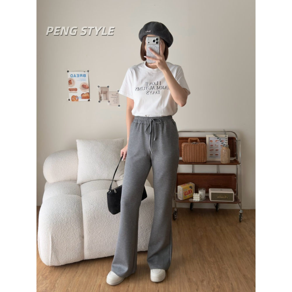 【PENG_STYLE】8月新款✨預購#87039 韓🇰🇷秋款🍂空氣棉微喇叭褲-細節圖6