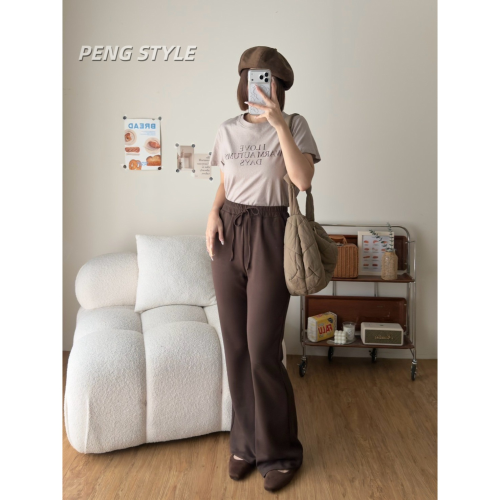 【PENG_STYLE】8月新款✨預購#87039 韓🇰🇷秋款🍂空氣棉微喇叭褲-細節圖9