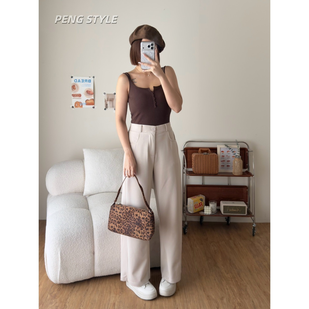 【PENG_STYLE】8月新款✨預購#1830 韓版🇰🇷秋款🍂連體杯排釦雙肩帶背心小可愛-細節圖7