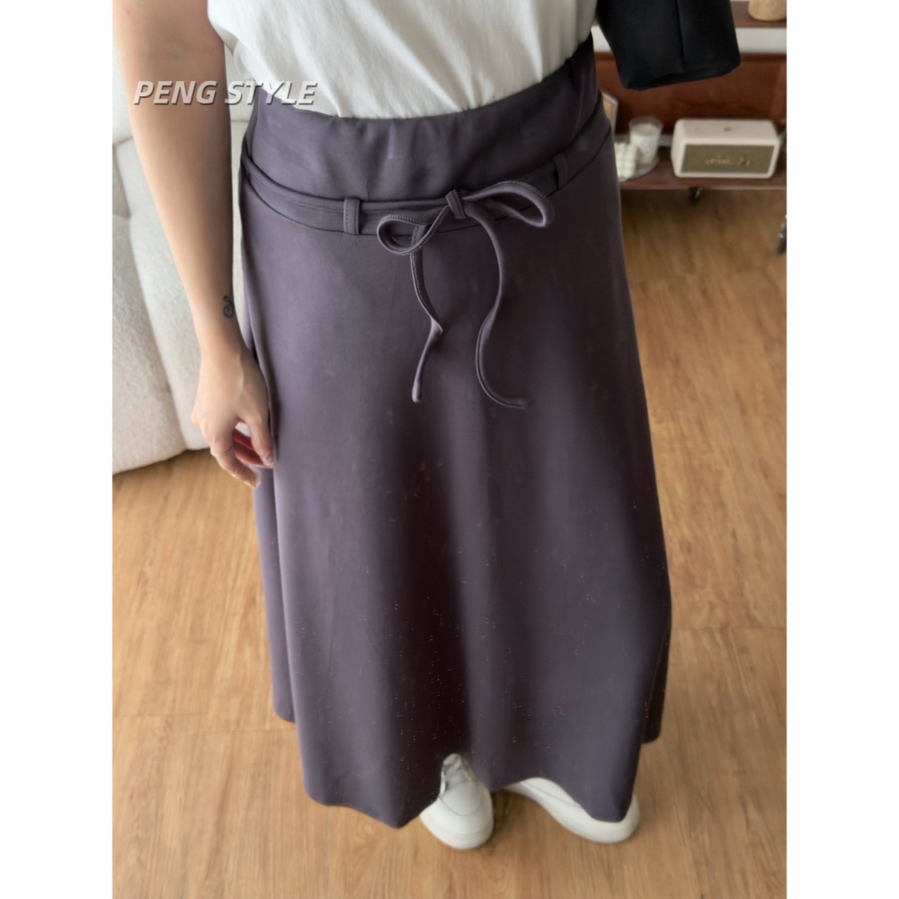 【PENG_STYLE】8月新款✨預購#02532 韓🇰🇷秋款🍂空氣棉腰繩長裙-細節圖8