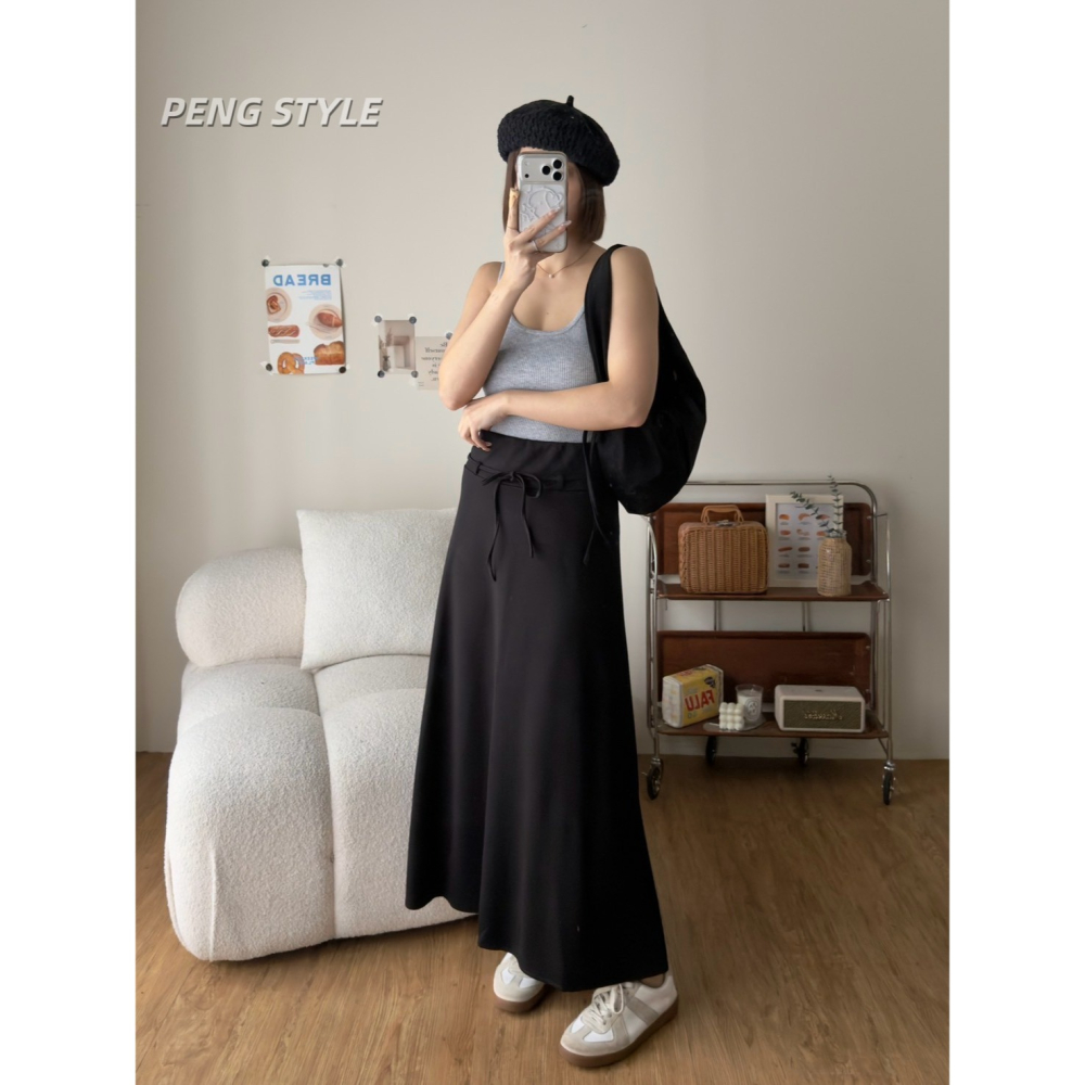 【PENG_STYLE】8月新款✨預購#02532 韓🇰🇷秋款🍂空氣棉腰繩長裙-細節圖9