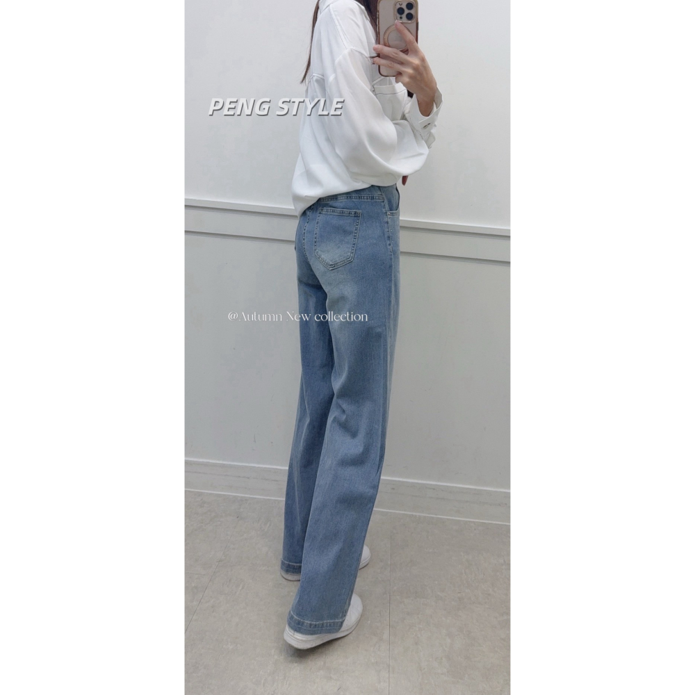 【PENG_STYLE】9月新款✨預購#7792C4韓版高級感雙釦設計滿鑽長腿彈力牛仔寬褲-細節圖11