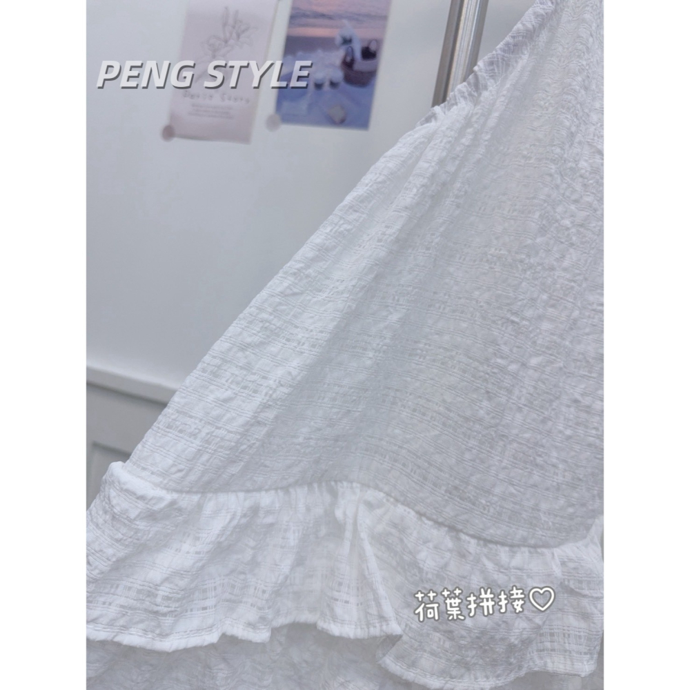 【PENG_STYLE】9月新款✨預購#5785B4韓系甜美格子細肩荷葉拼接疊穿短洋裝-細節圖2