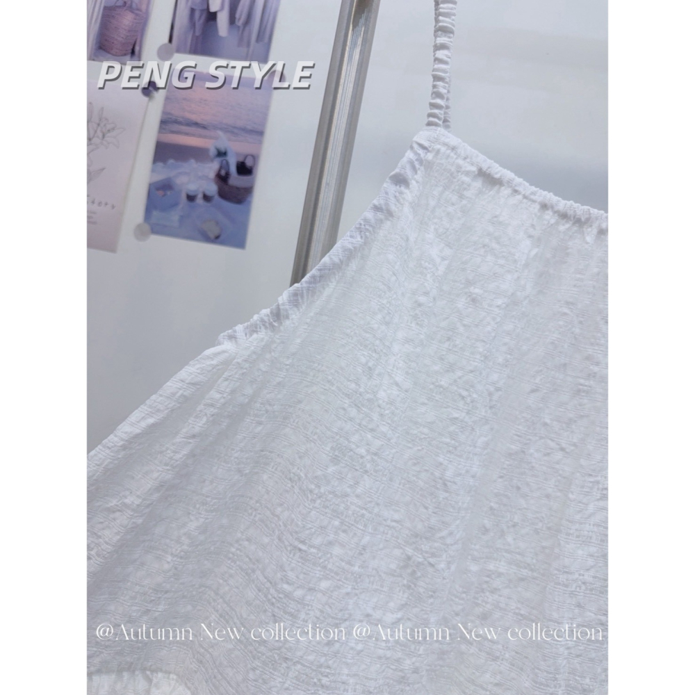【PENG_STYLE】9月新款✨預購#5785B4韓系甜美格子細肩荷葉拼接疊穿短洋裝-細節圖3