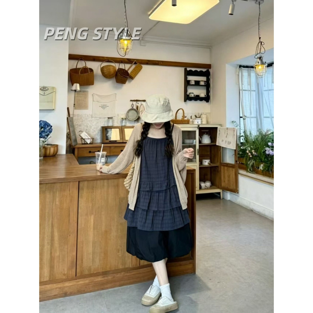 【PENG_STYLE】9月新款✨預購#5785B4韓系甜美格子細肩荷葉拼接疊穿短洋裝-細節圖9