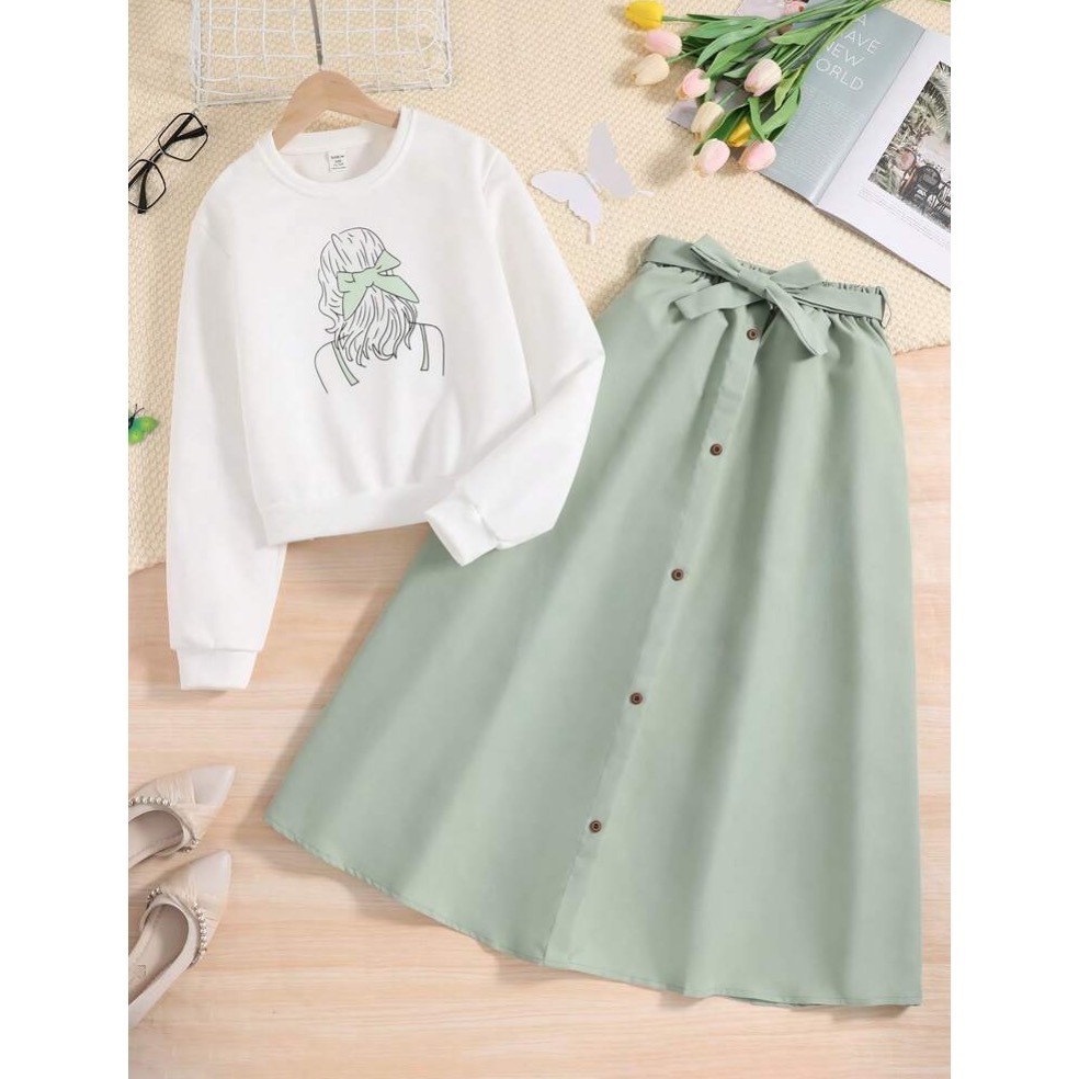 圓領T恤與鬆緊帶長裙套裝-規格圖6