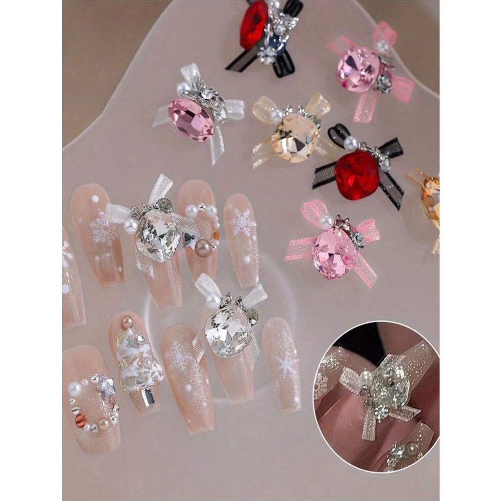 蕾絲蝴蝶結水鑽美甲組-細節圖2