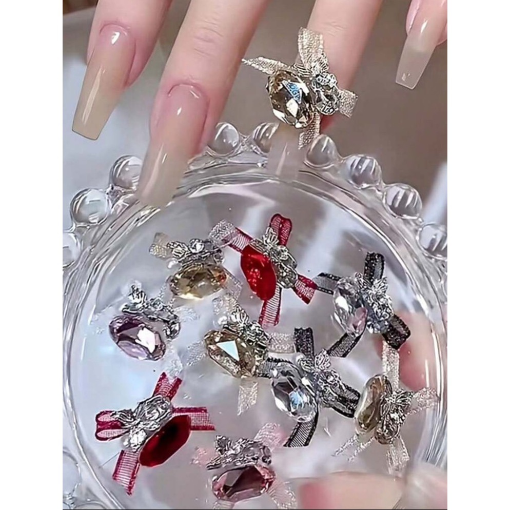 蕾絲蝴蝶結水鑽美甲組-細節圖3