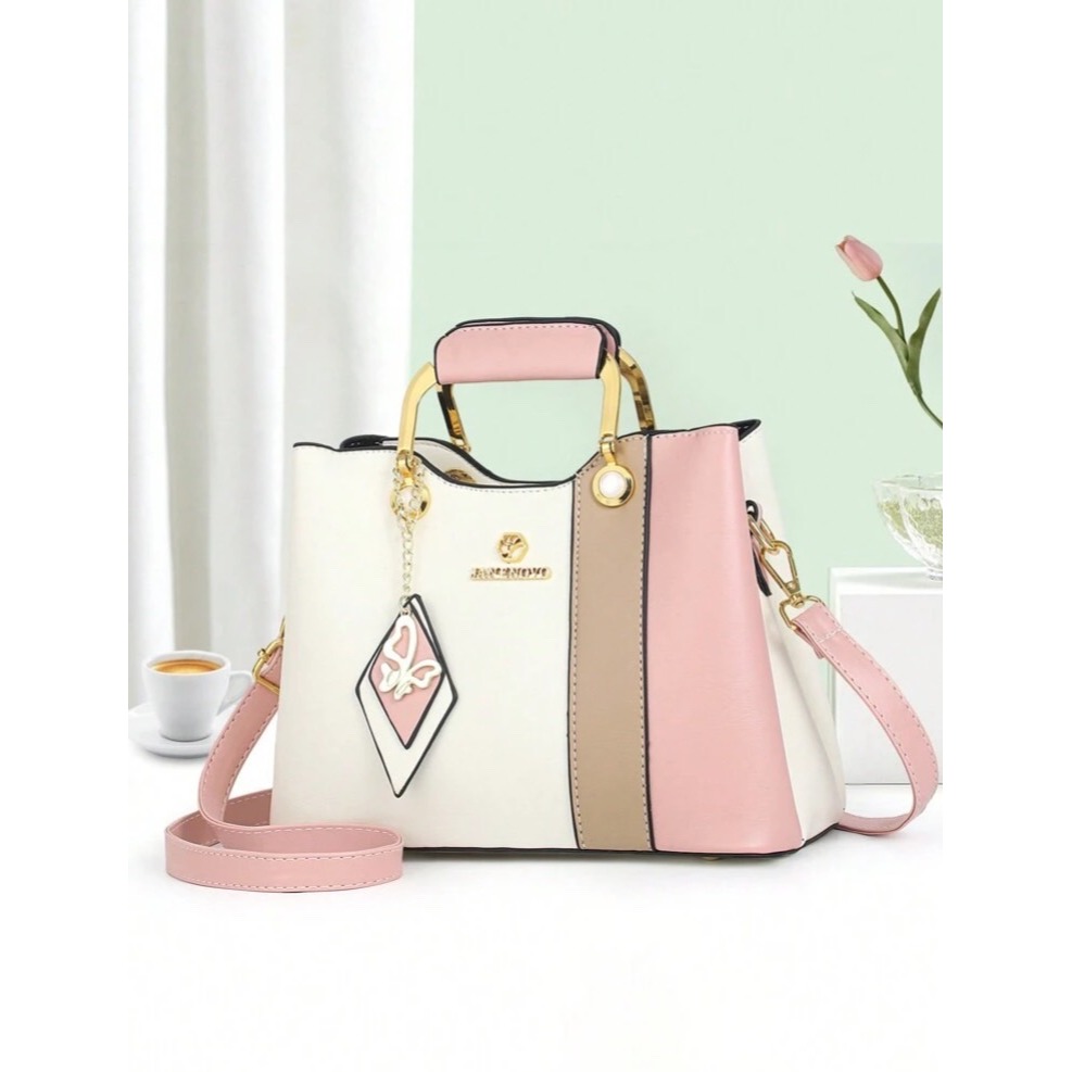 時尚撞色手提包-細節圖6