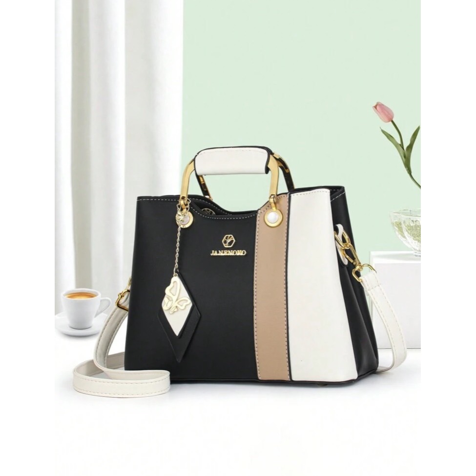 時尚撞色手提包-細節圖9