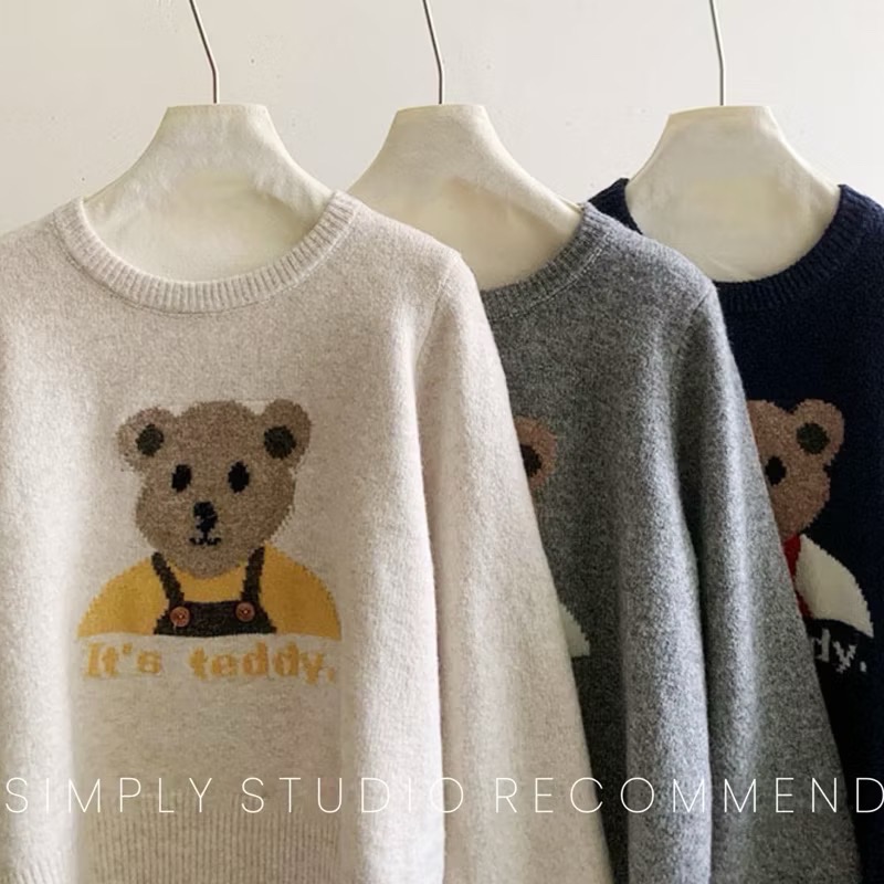 𝐒𝐈𝐌𝐏𝐋𝐘 𝐒𝐓𝐔𝐃𝐈𝐎 ☻ 韓國🇰🇷 korea 可愛小熊針織毛衣3色售-細節圖2