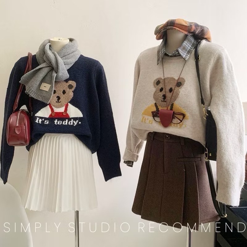 𝐒𝐈𝐌𝐏𝐋𝐘 𝐒𝐓𝐔𝐃𝐈𝐎 ☻ 韓國🇰🇷 korea 可愛小熊針織毛衣3色售-細節圖3