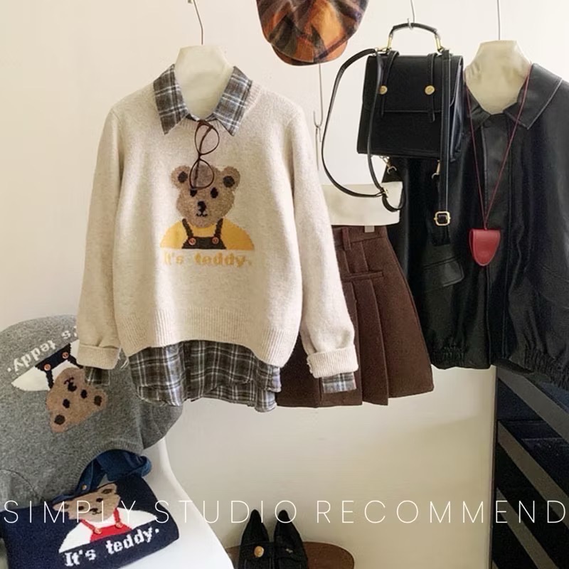 𝐒𝐈𝐌𝐏𝐋𝐘 𝐒𝐓𝐔𝐃𝐈𝐎 ☻ 韓國🇰🇷 korea 可愛小熊針織毛衣3色售-細節圖4