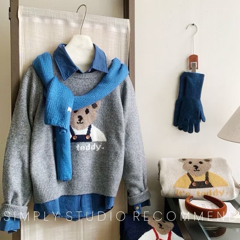 𝐒𝐈𝐌𝐏𝐋𝐘 𝐒𝐓𝐔𝐃𝐈𝐎 ☻ 韓國🇰🇷 korea 可愛小熊針織毛衣3色售-細節圖5