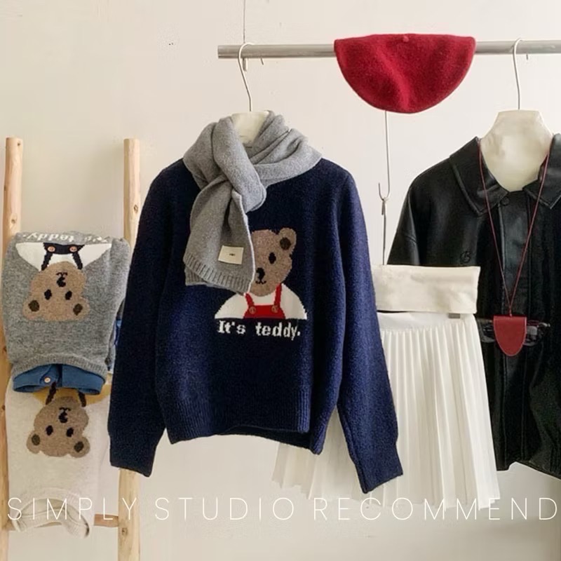 𝐒𝐈𝐌𝐏𝐋𝐘 𝐒𝐓𝐔𝐃𝐈𝐎 ☻ 韓國🇰🇷 korea 可愛小熊針織毛衣3色售-細節圖6