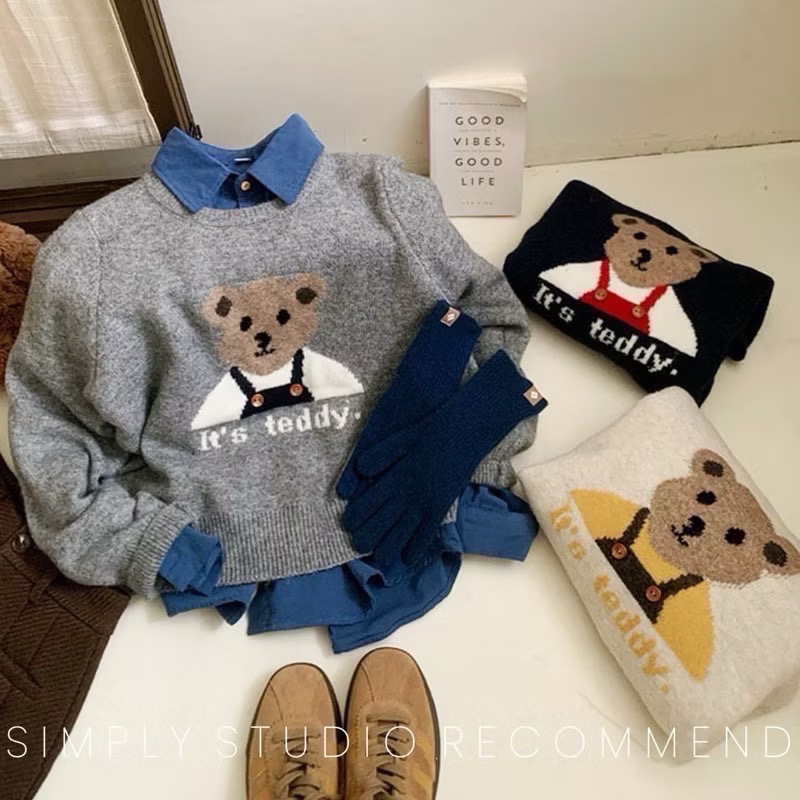 𝐒𝐈𝐌𝐏𝐋𝐘 𝐒𝐓𝐔𝐃𝐈𝐎 ☻ 韓國🇰🇷 korea 可愛小熊針織毛衣3色售-細節圖8