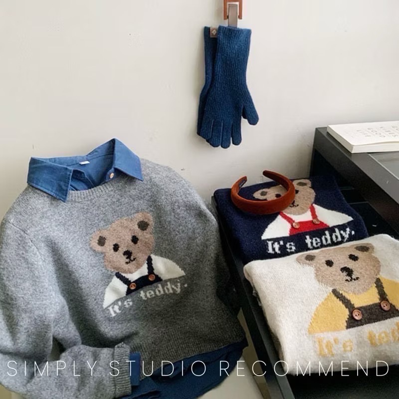 𝐒𝐈𝐌𝐏𝐋𝐘 𝐒𝐓𝐔𝐃𝐈𝐎 ☻ 韓國🇰🇷 korea 可愛小熊針織毛衣3色售-細節圖9