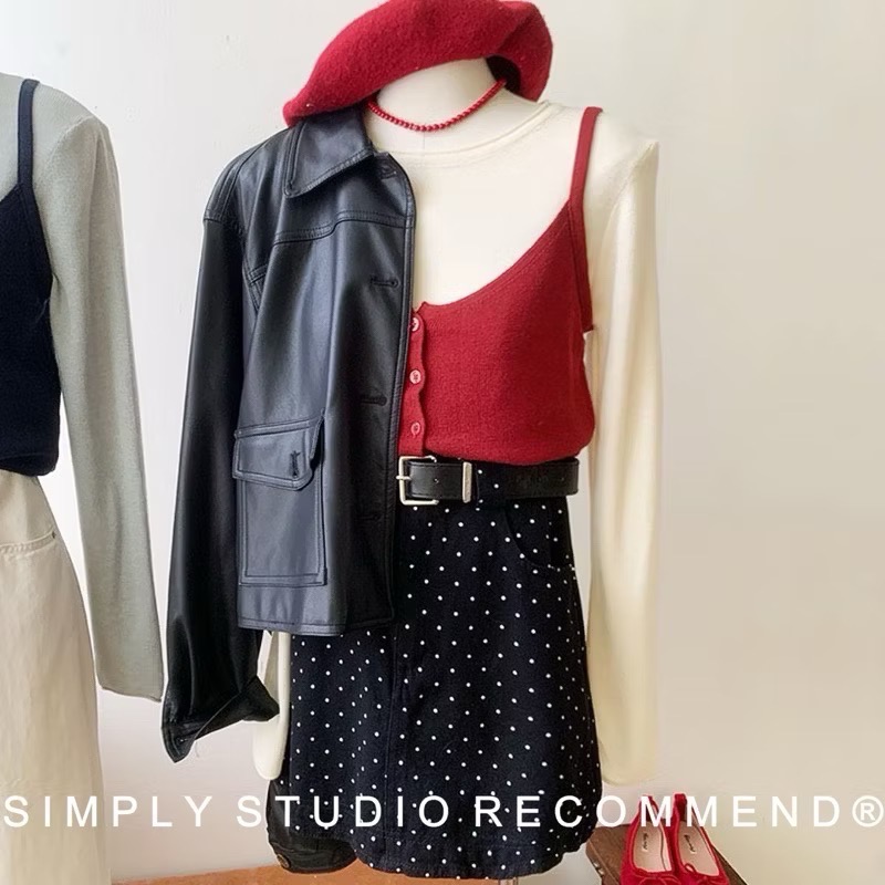 𝐒𝐈𝐌𝐏𝐋𝐘 𝐒𝐓𝐔𝐃𝐈𝐎 ☻ 韓版 秋季新款 疊穿紐扣羊毛卷邊長袖針織衫兩件套  6色售-細節圖3