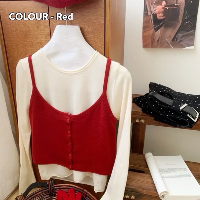 𝐒𝐈𝐌𝐏𝐋𝐘 𝐒𝐓𝐔𝐃𝐈𝐎 ☻ 韓版 秋季新款 疊穿紐扣羊毛卷邊長袖針織衫兩件套  6色售-規格圖9