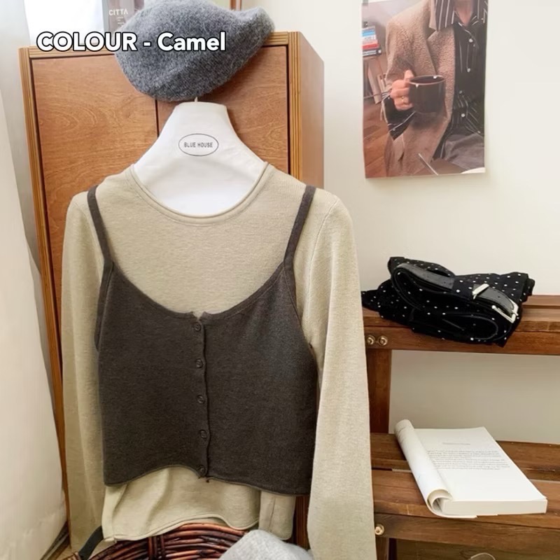 𝐒𝐈𝐌𝐏𝐋𝐘 𝐒𝐓𝐔𝐃𝐈𝐎 ☻ 韓版 秋季新款 疊穿紐扣羊毛卷邊長袖針織衫兩件套  6色售-規格圖9