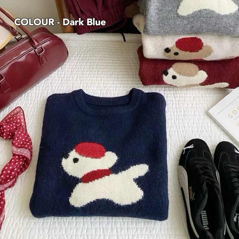 𝐒𝐈𝐌𝐏𝐋𝐘 𝐒𝐓𝐔𝐃𝐈𝐎 ☻ 韓版 秋季新款 童趣小紅帽狗狗提花慵懶軟糯針織衫上衣 4色售-規格圖6