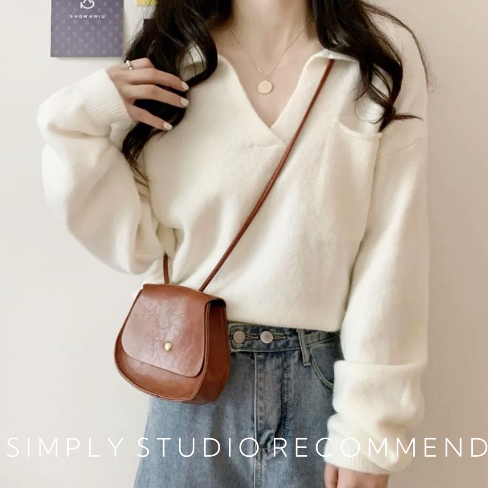 𝐒𝐈𝐌𝐏𝐋𝐘 𝐒𝐓𝐔𝐃𝐈𝐎 ☻ 韓版 秋冬新款 慵懶 V領針織毛衣  2色售-細節圖2