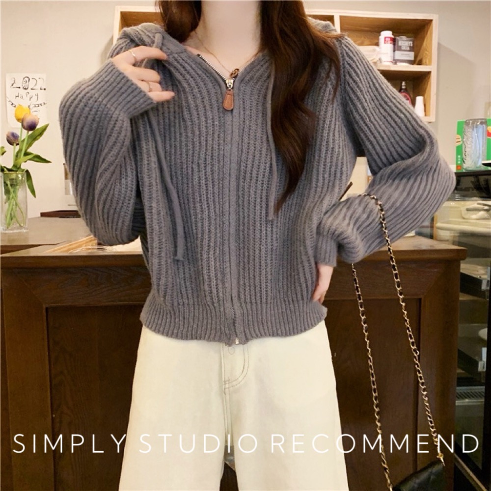 𝐒𝐈𝐌𝐏𝐋𝐘 𝐒𝐓𝐔𝐃𝐈𝐎 ☻ 韓版 秋冬新款 慵懶連帽開衫針織毛衣外套  2色售-細節圖3