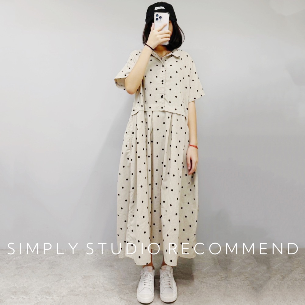 𝐒𝐈𝐌𝐏𝐋𝐘 𝐒𝐓𝐔𝐃𝐈𝐎 ☻ 韓版 初春新款 森女日系文藝拼接點點洋裝  2色售-細節圖2