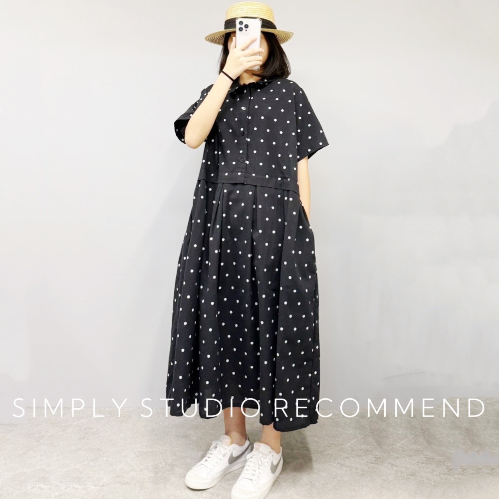 𝐒𝐈𝐌𝐏𝐋𝐘 𝐒𝐓𝐔𝐃𝐈𝐎 ☻ 韓版 初春新款 森女日系文藝拼接點點洋裝  2色售-細節圖3