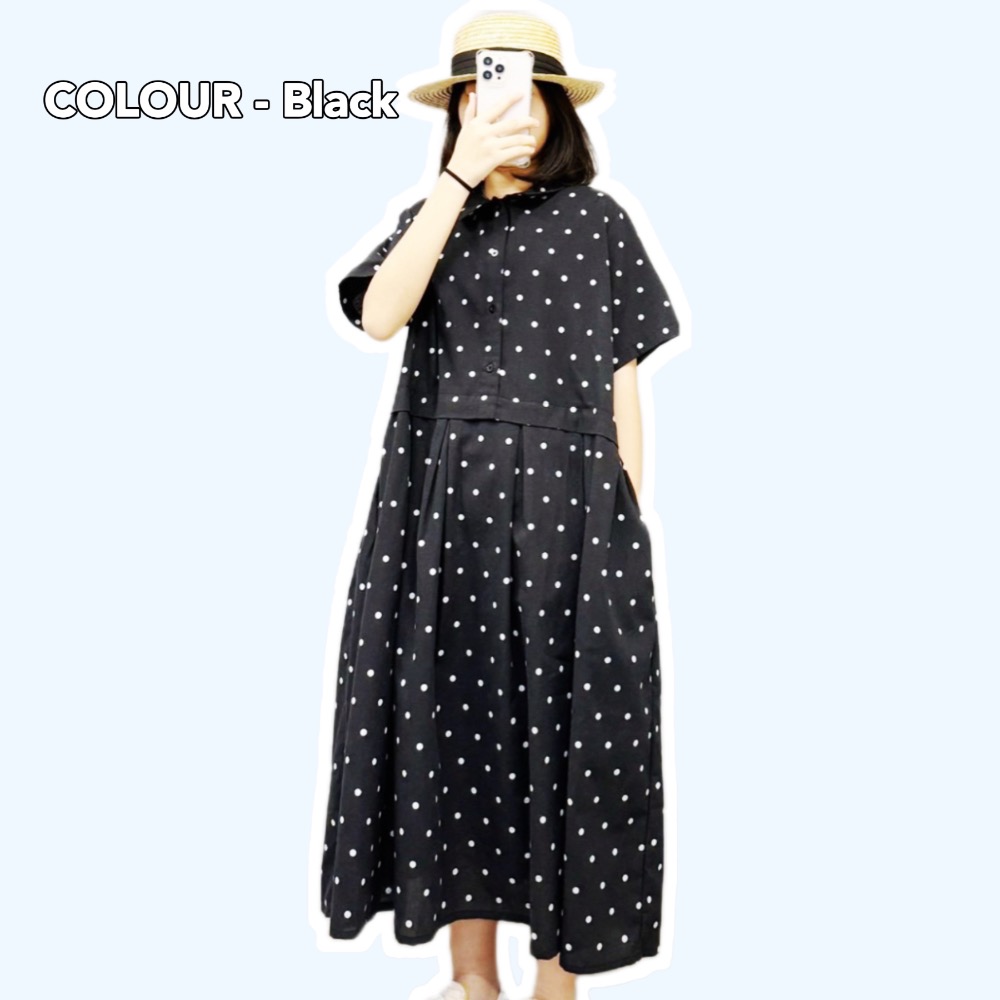 𝐒𝐈𝐌𝐏𝐋𝐘 𝐒𝐓𝐔𝐃𝐈𝐎 ☻ 韓版 初春新款 森女日系文藝拼接點點洋裝  2色售-規格圖3