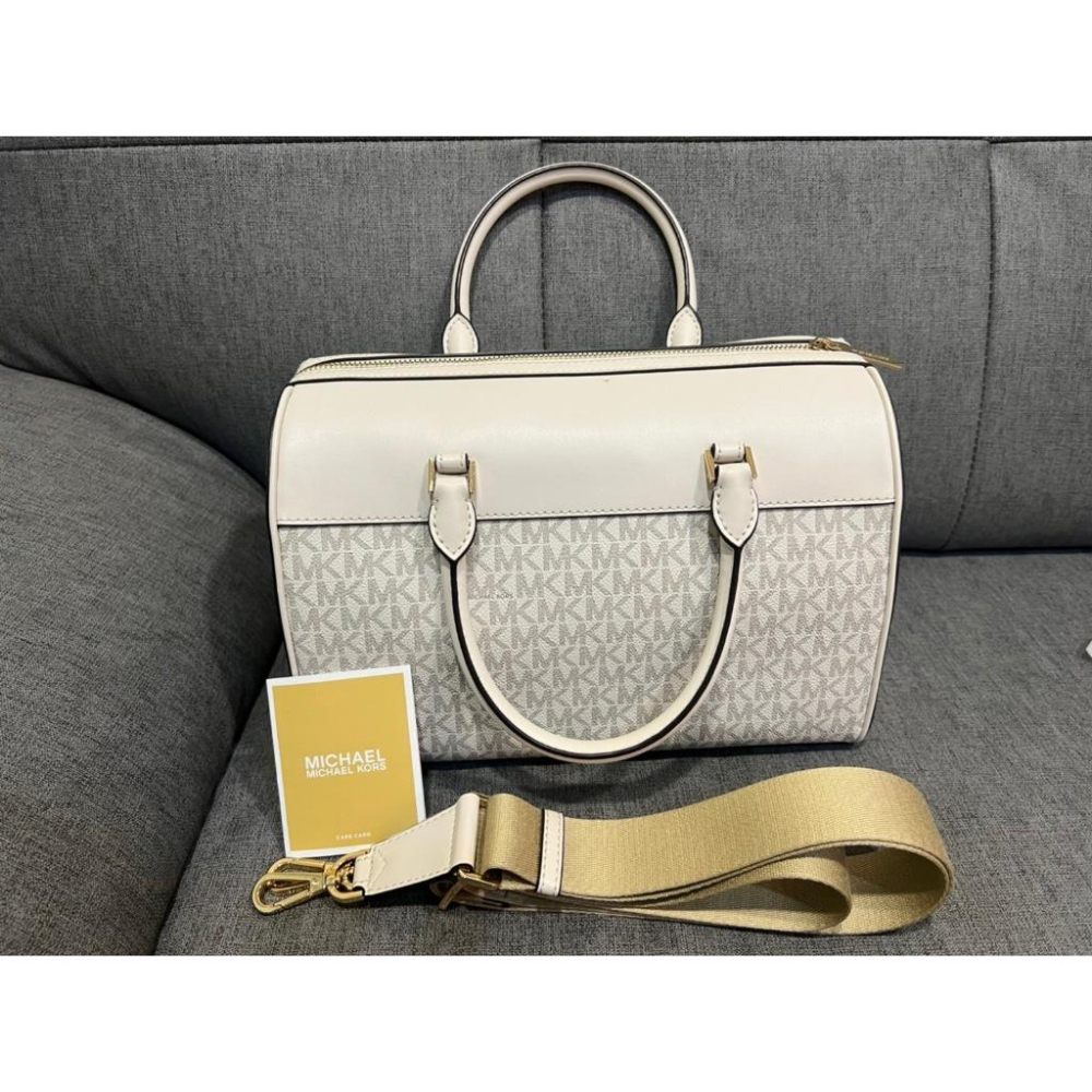 全新 MK 滿版老花 波士頓包 正品 手提 肩背 斜背 寬背帶-細節圖5