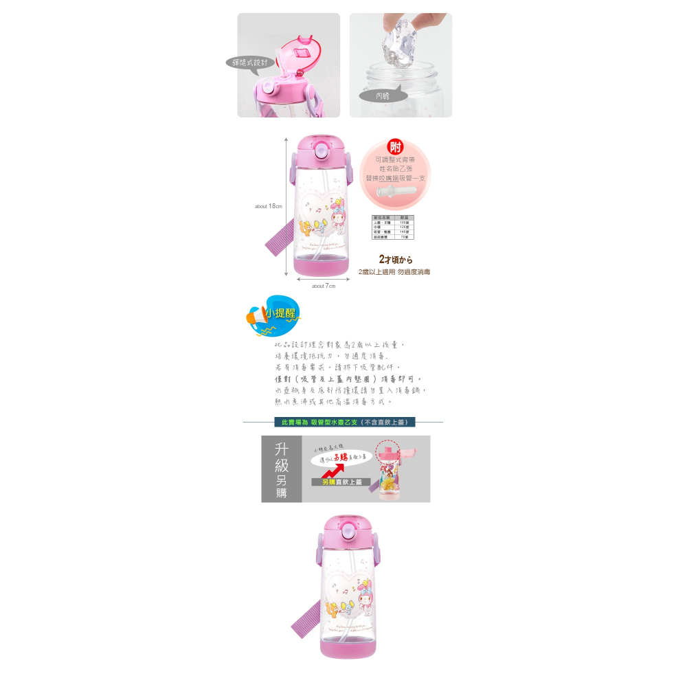Skater 480ml PET吸管水壺｜KITTY水壺｜凱蒂貓水壺｜美樂蒂水壺｜PDSH5｜透明水壺｜吸管水壺-細節圖5