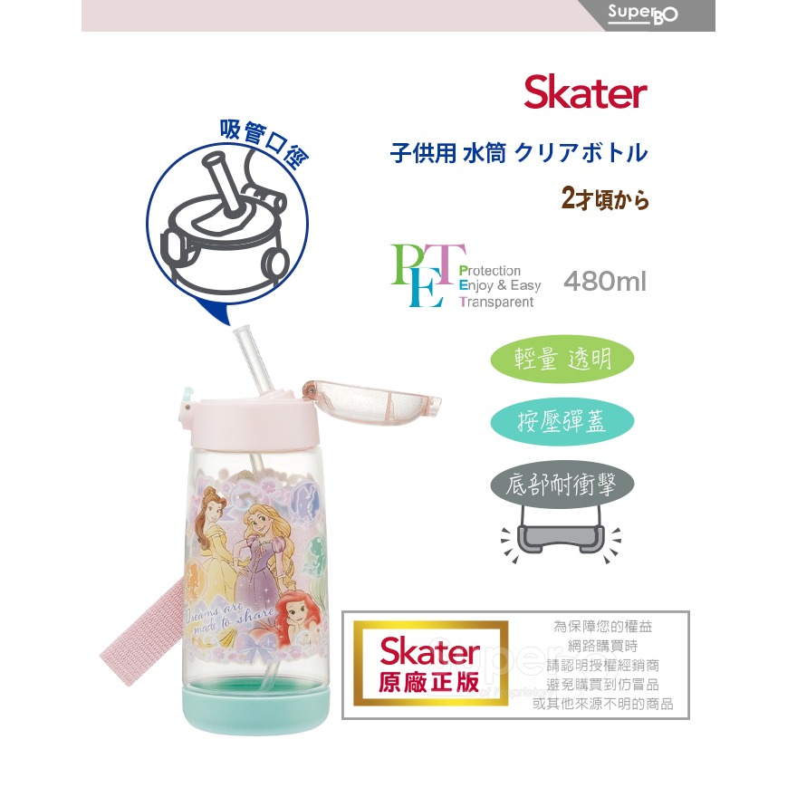 Skater 480ml PET吸管水壺｜迪士尼公主水壺｜公主水壺｜PDSH5｜透明水壺｜吸管水壺-細節圖2