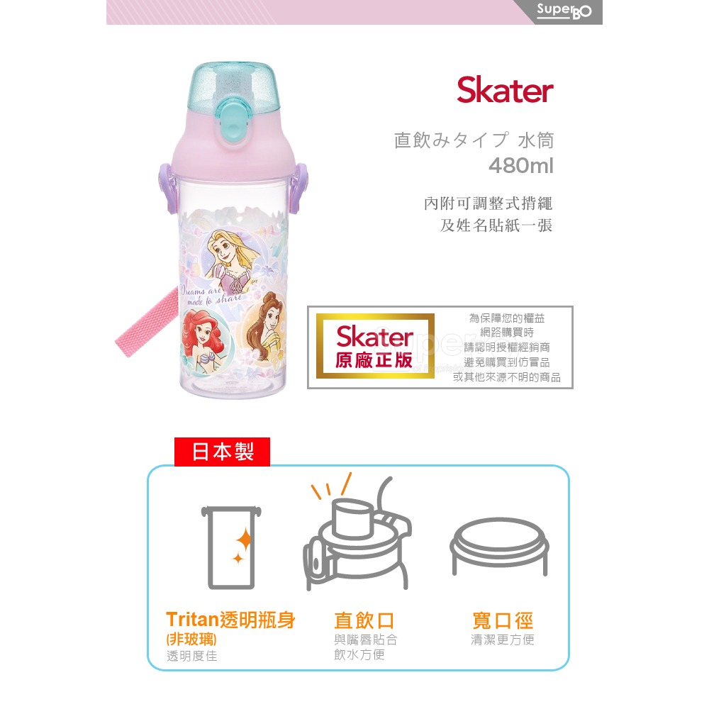 Skater 日本水壺 480ml 直飲透明水壺｜公主水壺｜小美人魚水壺｜PSB5TR｜直飲水壺｜透明水壺｜兒童水壺-細節圖6