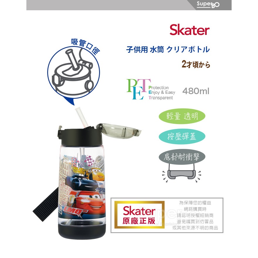 Skater 480ml PET吸管水壺｜閃電麥坤水壺｜PDSH5｜透明水壺｜吸管水壺-細節圖2