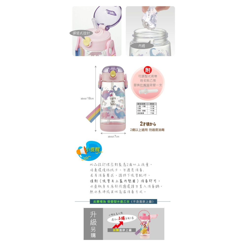 Skater 480ml PET吸管水壺｜恐龍水壺｜PDSH5｜透明水壺｜吸管水壺-細節圖5